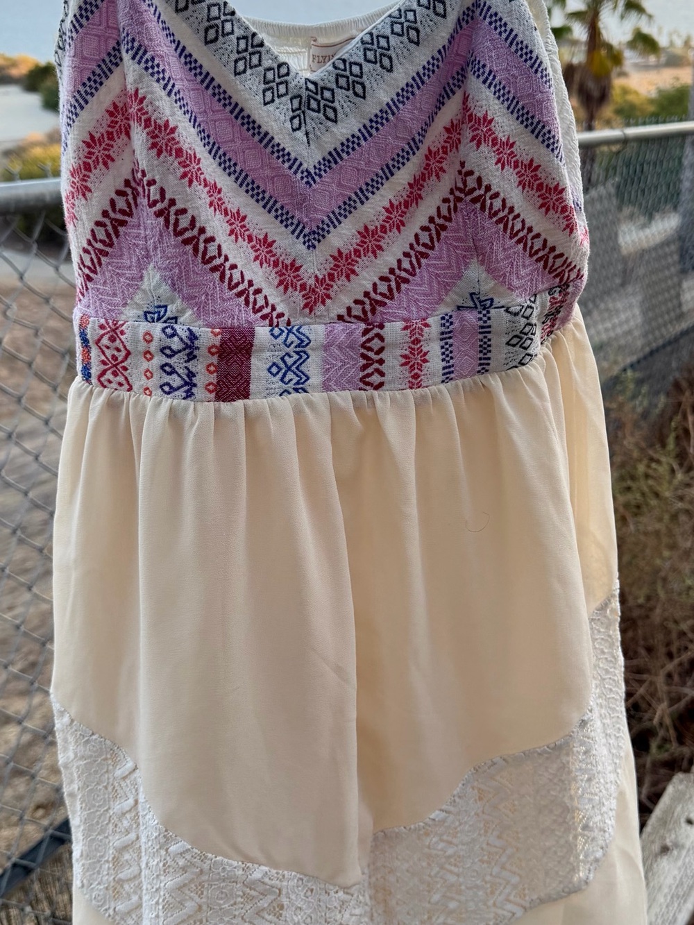 Flying Tomato Cream A-Line Skirt with Multicolor Embroidered Waist
